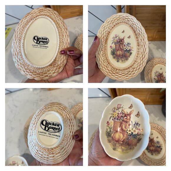 Cracker Barrel Easter Treasures Ceramic Plate & Bowl 2 Sets rabbit Flowers - Picture 6 of 8